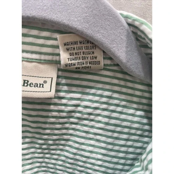 LL‎ BEAN Green White Stripe Seersucker Button Down Size 1X 3/4 Sleeve - Picture 6 of 6